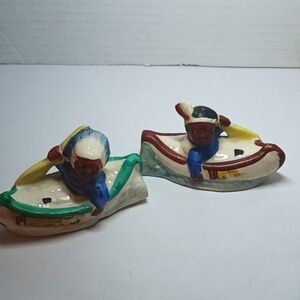 Vintage Native American Indians In Canoes Salt and Pepper Shakers Made In Japan